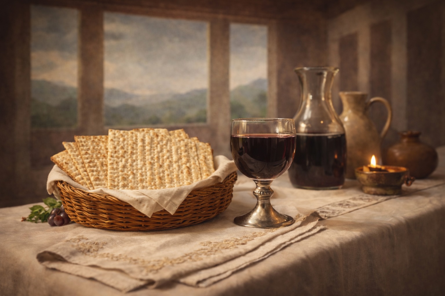 Table with bread and wine
