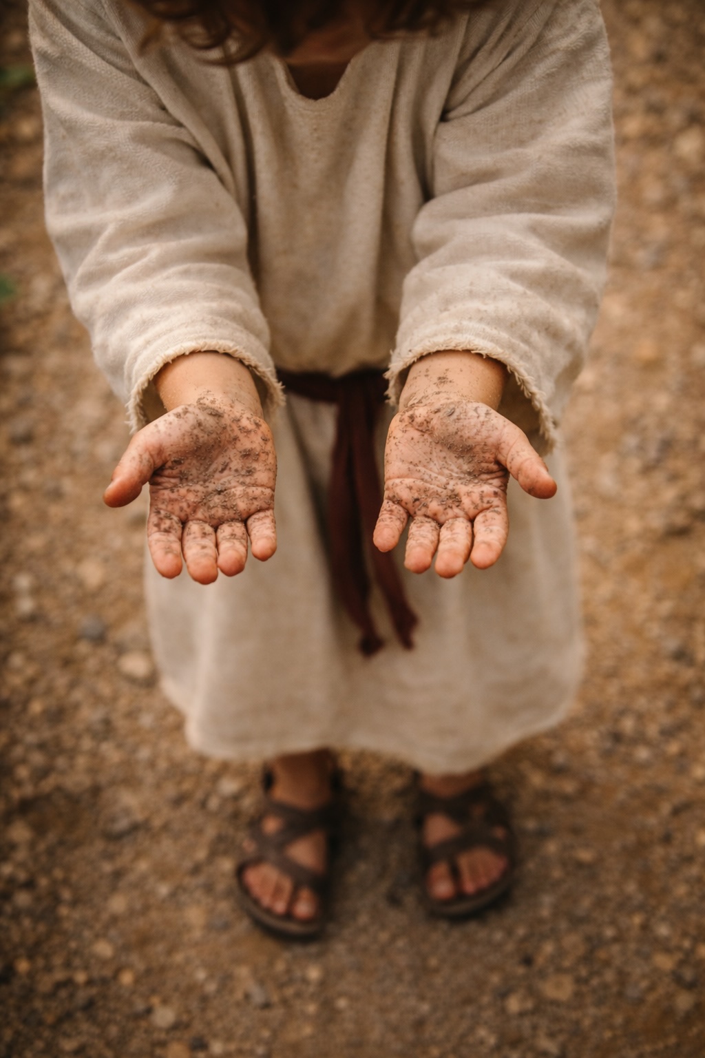 Young hands dusty from play
